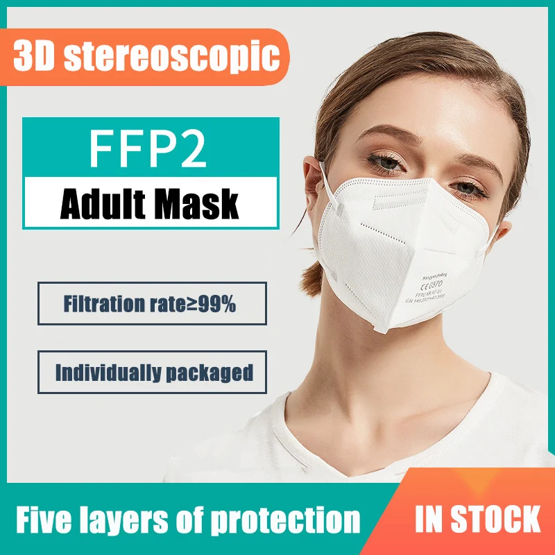 

FFP2 10/20/50pcs Adult Childeren Face Mouth Mask Disposable Stereoscopic White Mascarilla Five Layer Protection Dustproof Masque