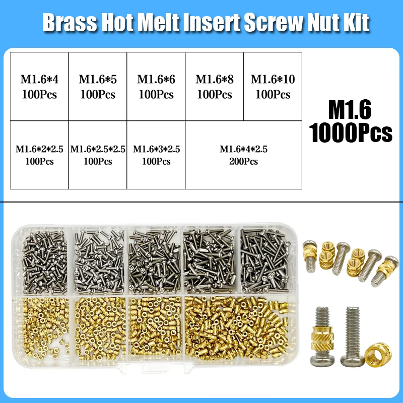 Латунная вставка Гайка Винт из нержавеющей стали Наконечник паяльника Нагревательный набор 3D-принтер Пластик M2 M3 M4 Медный термоплавкий болт Гайка Вставки