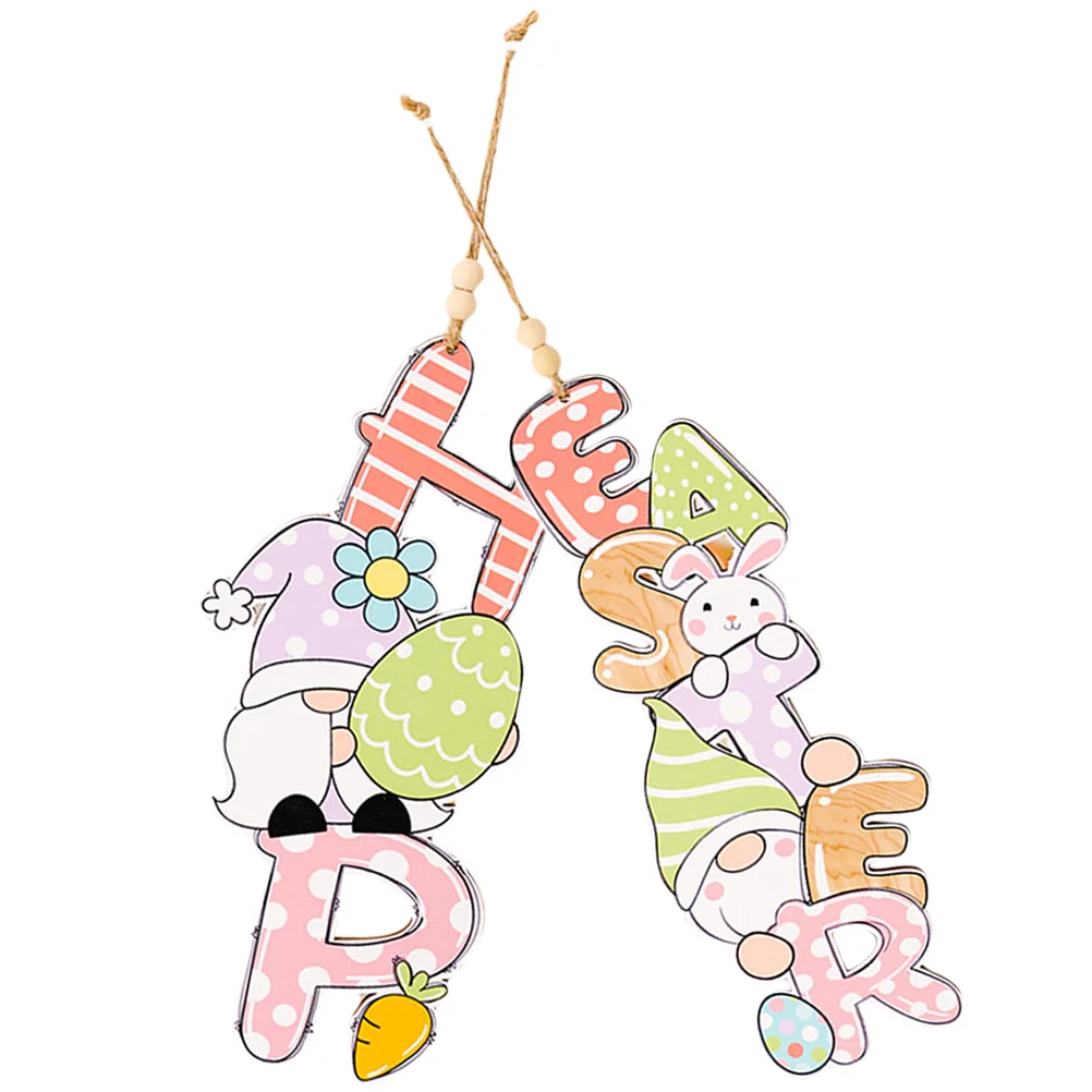 

Easter Sign Door Wooden Happy Hanging Spring Ornaments Front Bunny Porch Tree Embellishments Hanger Welcome Wall Gnome Plaque