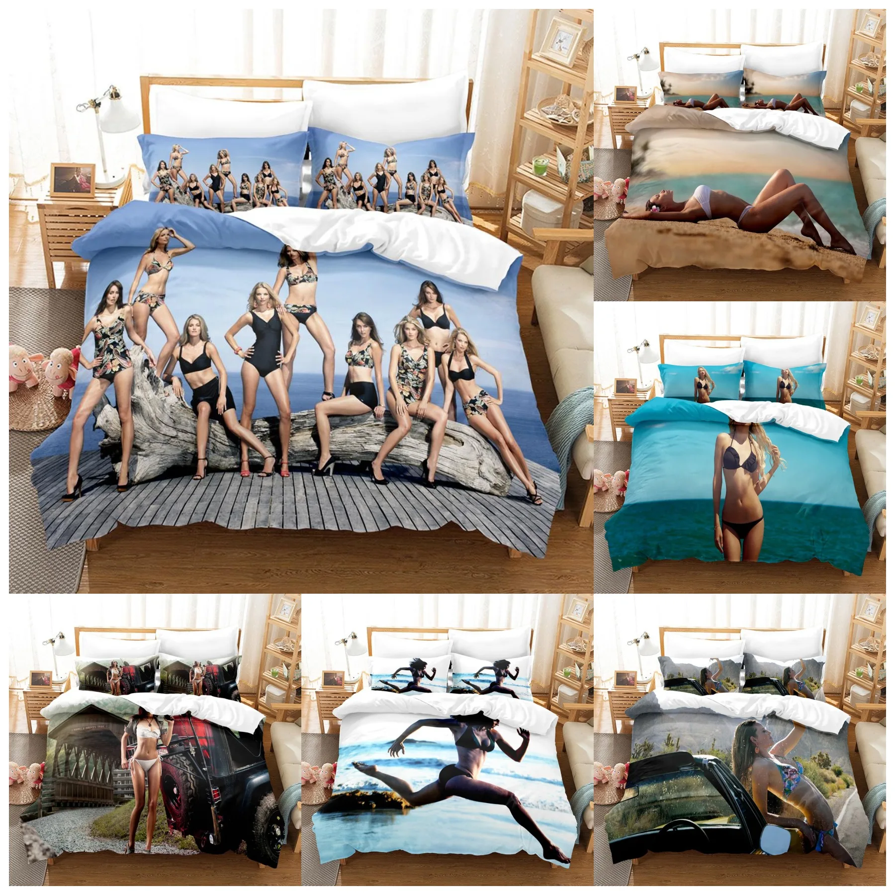 

3D Printed Summer Sexy bikini women Bedding Set Down Quilt Cover with Pillowcase Double SIngle King