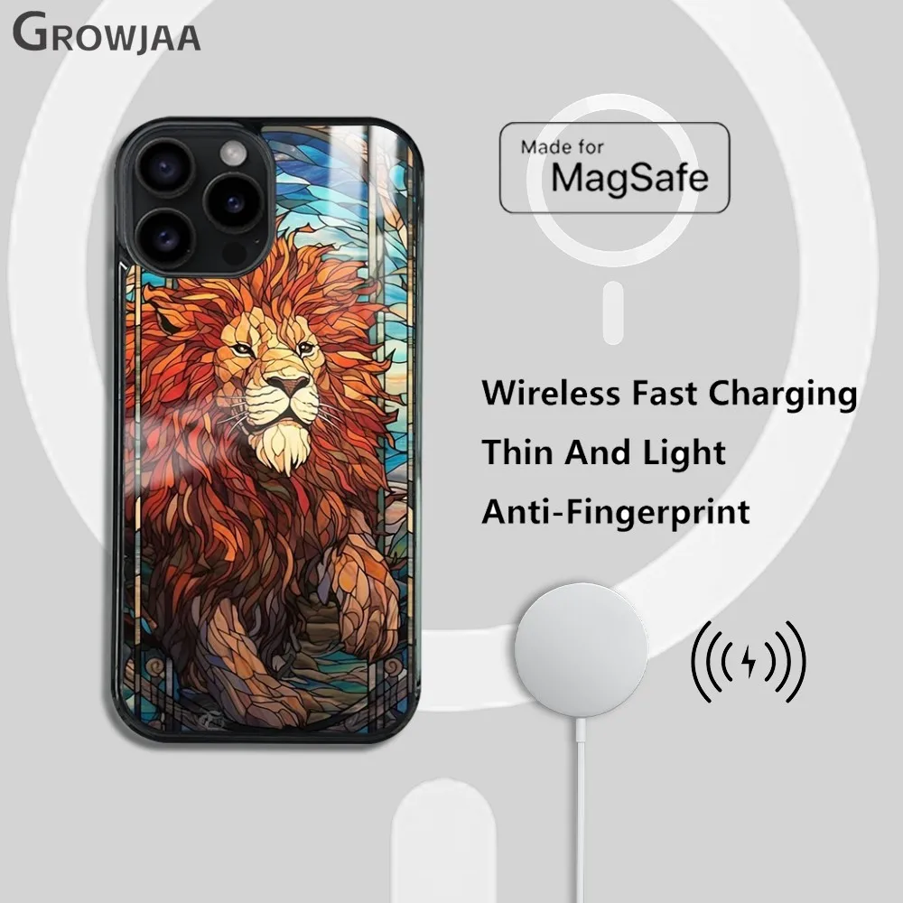 Art Lion Tiger Animal Phone Case For iPhone 16 15 14 13 12 11 Pro Max Plus Mini Magsafe Mirror Wireless Magnetic Funda