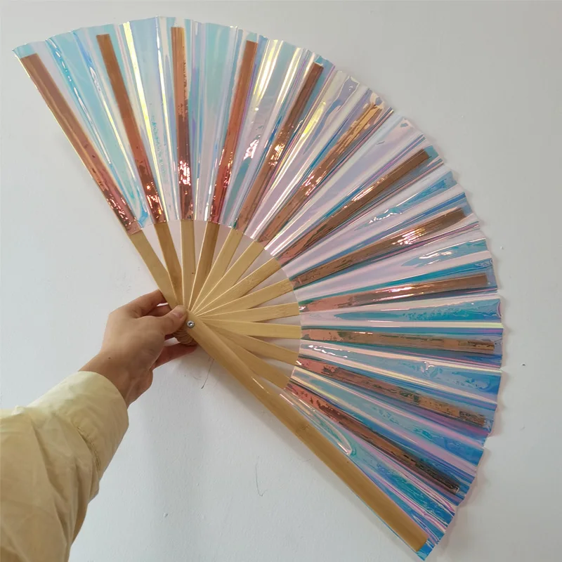 

Kung Fu Tai Chi Fan Bamboo Bone 33cm Pvc Laser Film Folding Fan Craft Gifts Stage Performance Dance Party Props Fan