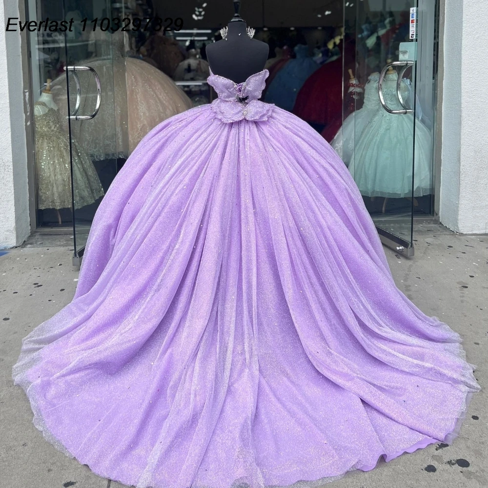 EVLAST индивидуальное лавандовое сиреневое платье Quinceanera бальное с блестками