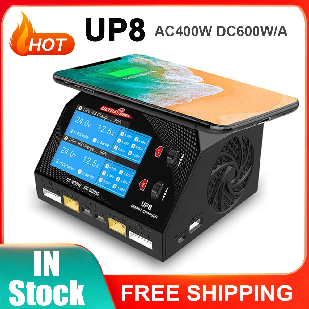 

UltraPower UP8 AC 400W DC 600W 16A X2 Dual-channel Output 1-6s Battery Charger Discharger for iPhone Samsung Wireless Charging