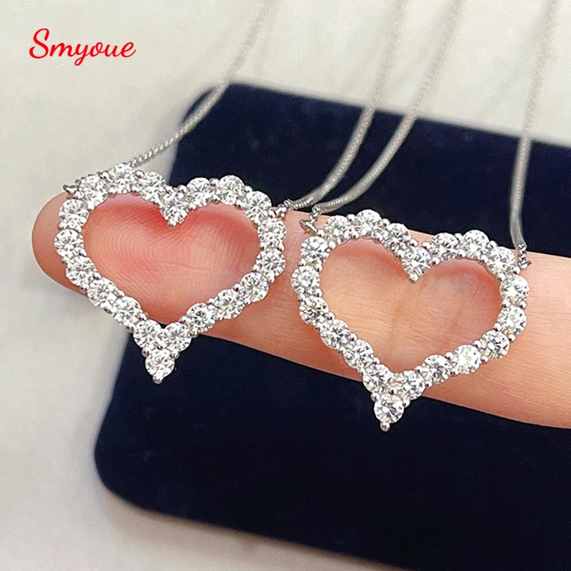 Женское Ожерелье Smyoue с сердцем из муассанита посеребренный кулон платины