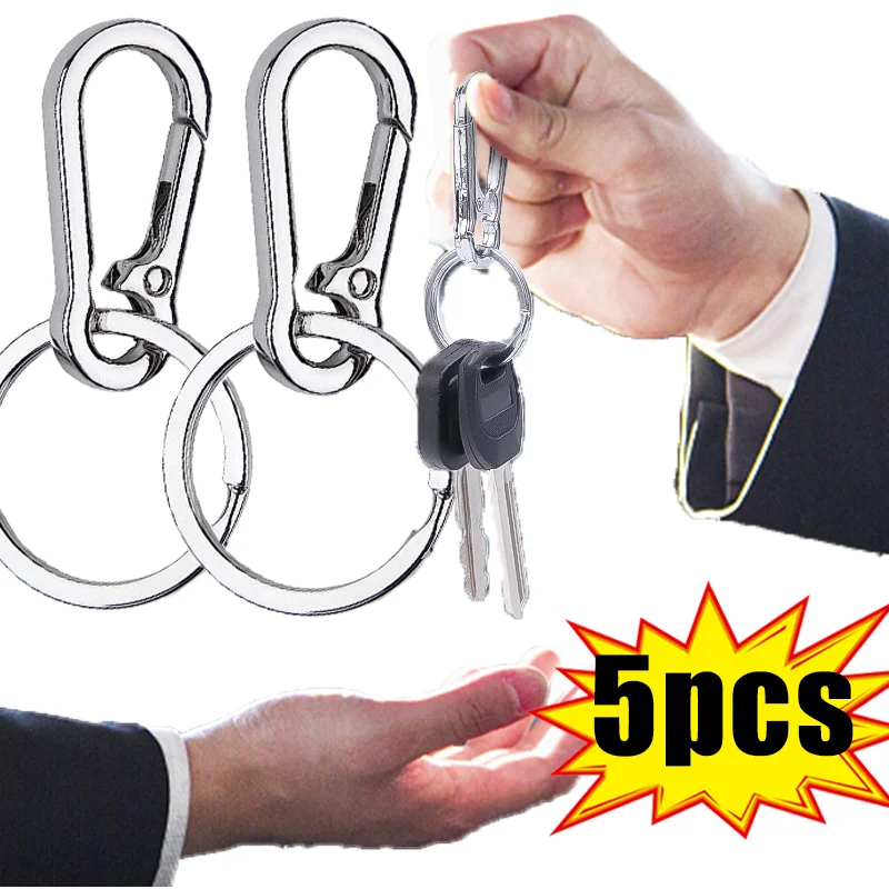 

5pcs Metal Buckle Keyrings Keychain Classic Men Stainless Steel Key Chain Anti-lost Hanging Key Ring Car Decoration Accessories