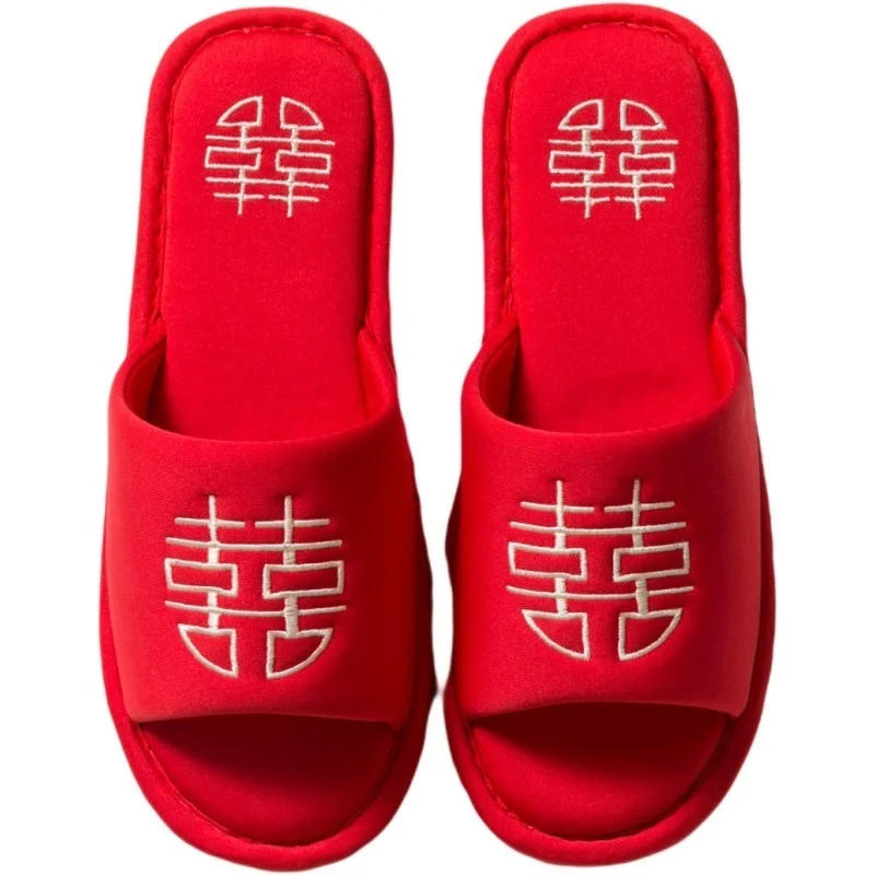 

Festive Red Home Love Spring Autumn Wedding Happy Word Dowry Couple 2022 Freetie Official Store Slipper Man Summer Home Indoor