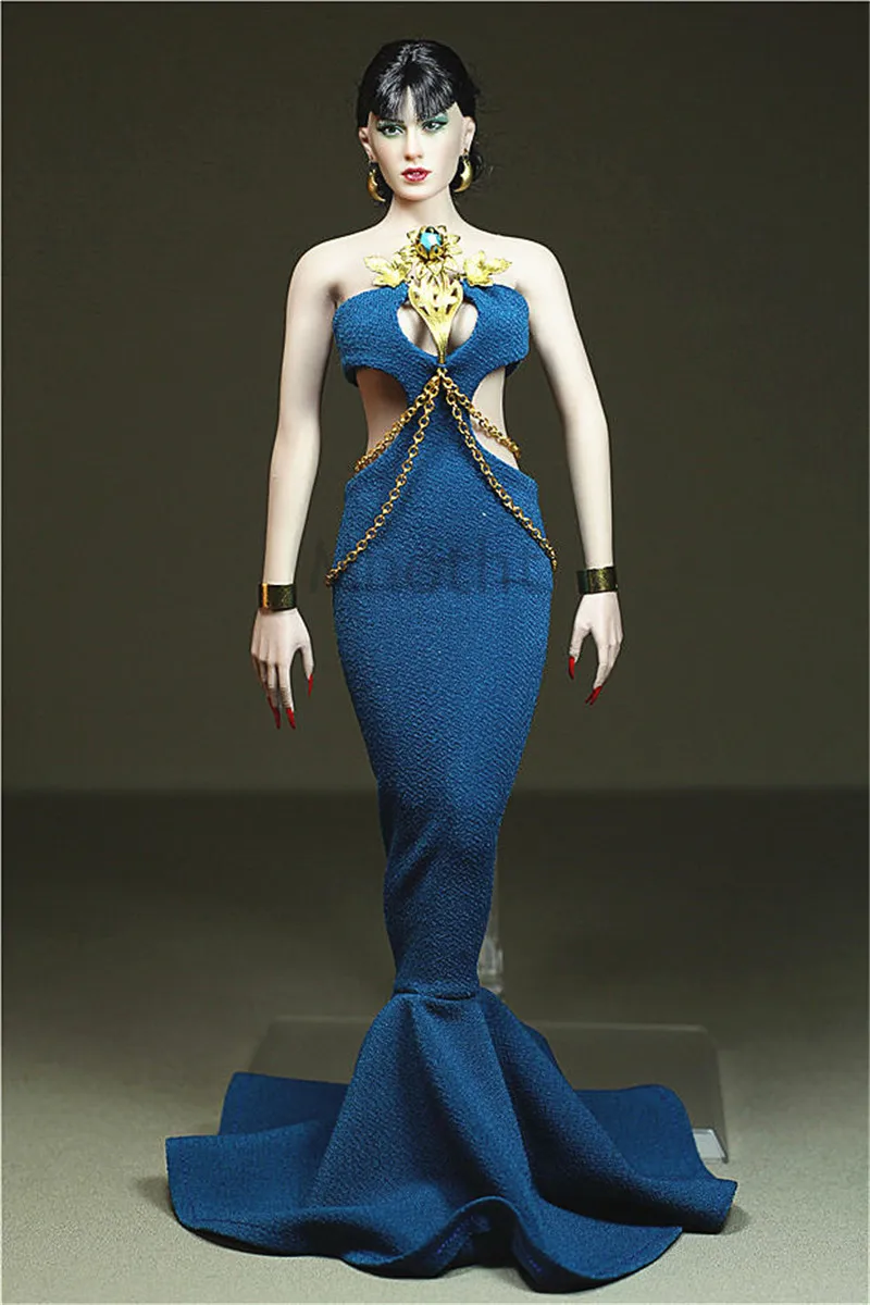 

Blue 1/6 Scale Golden Leaf Blue skirt Dress for 12inch Phicen Tbleague JIAOUL Doll Action figures Blue Fairy Toy