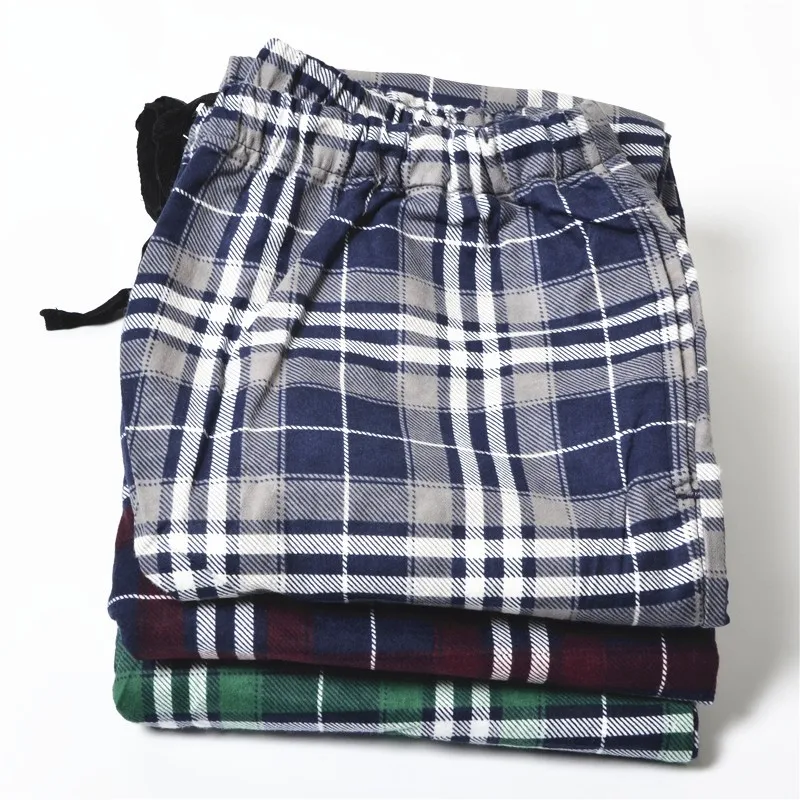 Spring Autumn  Men's 100% Cotton Flannelette Plaid  Printed Household Trousers  Casual And Loose Pants