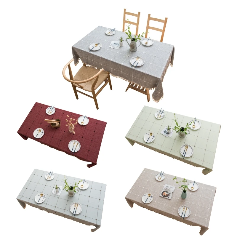 

Скатерть в рустикальном стиле, хлопково-льняная скатерть с кисточками, в клетку, для кухни, столовой вечерние праздника, Рождества