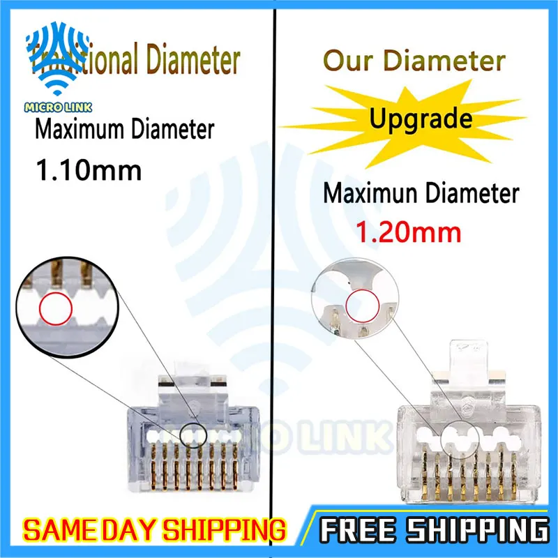 20 шт./упаковка коннекторы RJ45 Cat6a Cat6 для 23 AWG Позолоченные 8P8C |