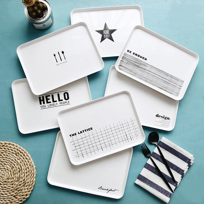 

Простой лоток для посуды из ПП, прямоугольный лоток для завтрака из меламина, поднос для чая, для послеобеденного чая, фруктов, для ресторана