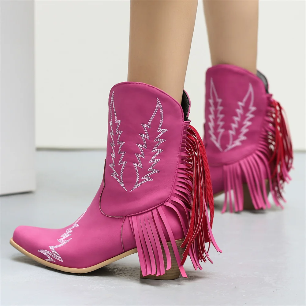 Women Ankle Boots 2022 New Designer Luxury High Heel Embroidered Women Shoes Elegant Winter Plus Size Pointed Lady Low Boots