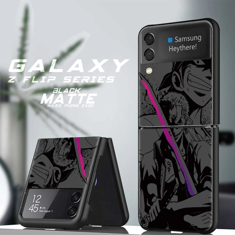 

For Samsung Galaxy Edge Z Flip Flip3 Flip4 5G ZFlip Hard Zflip4 Zflip3 Luxury Funda Case One Piece Luffy Zoro Sample Dark