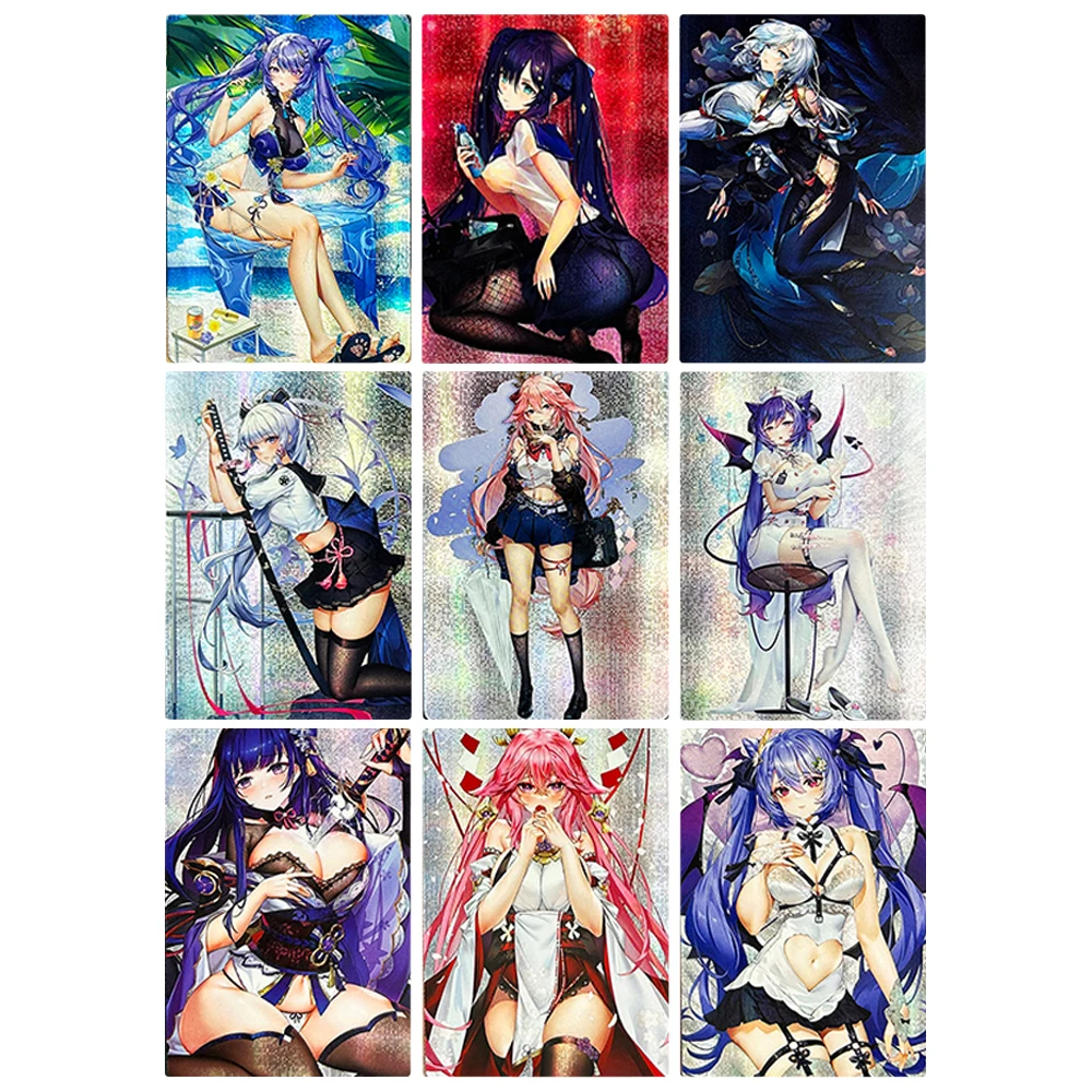 

9Pcs/set Genshin Yae Miko Beelzebul Raiden Shogun Keqing Diy Refraction Flash Card Acg Anime Character Game Collection Cards Toy