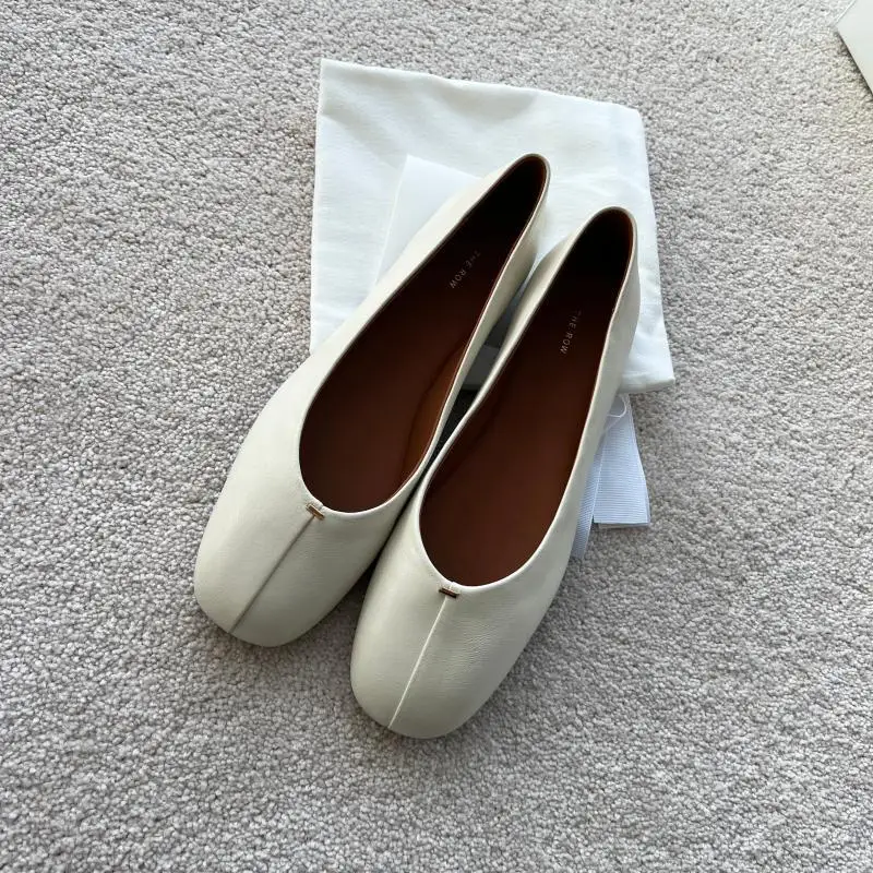 The Women Flat Shoes Row New Soft Sheepskin Ballet Flat Shoes Women's Round Toe Casual Shallow Mount Single Shoes