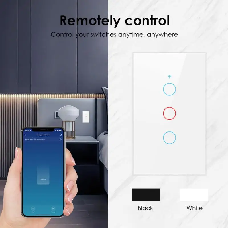 

Настенная панель из закаленного стекла, беспроводной переключатель с таймером и нейтральным проводом, Wi-Fi Rf433, сенсорный переключатель управления Tuya 1/2/3/4 Gang 10a 120 Type