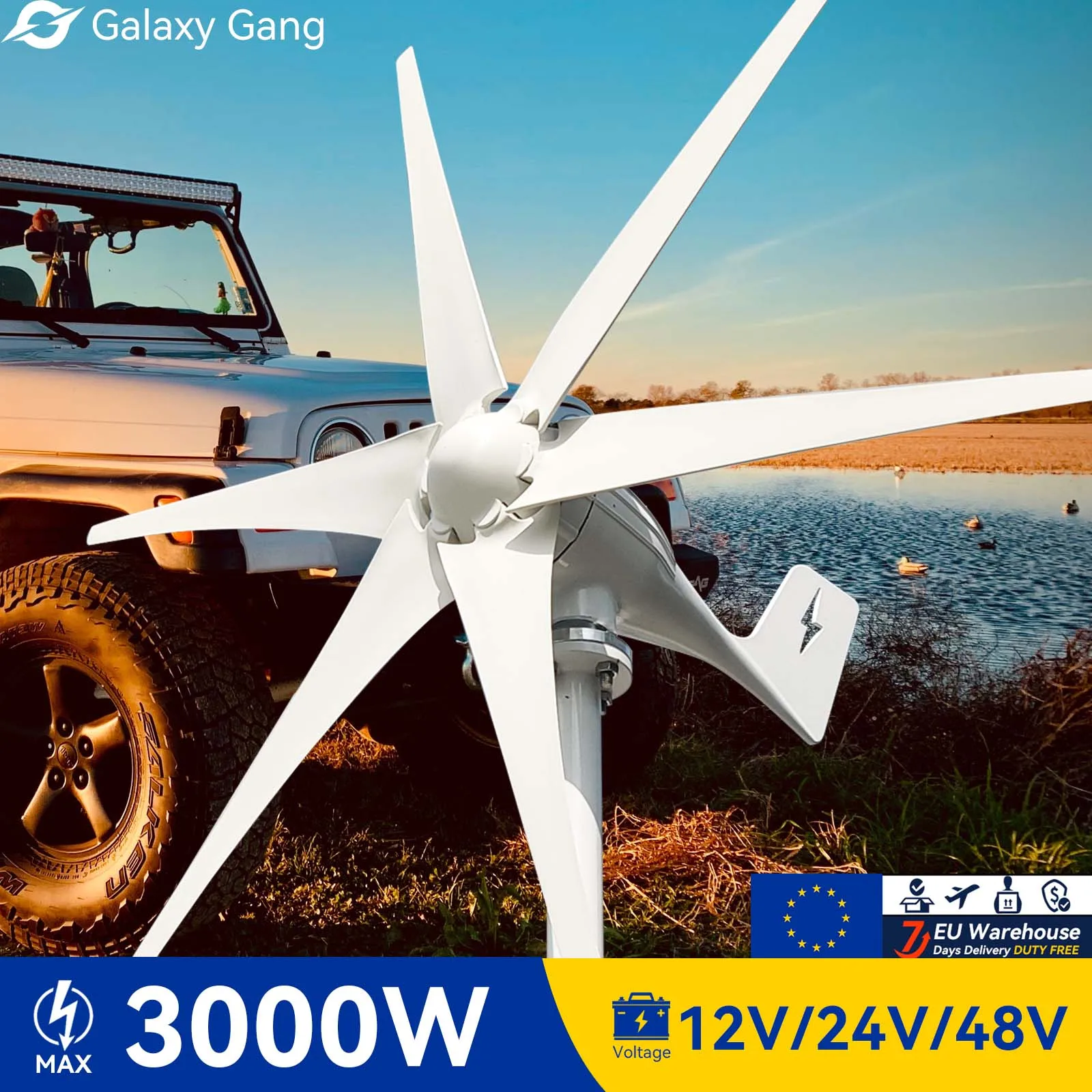 

Galaxy Gang 6 Blades Windmills Wind Turbine Generator Free Energy China Factory 3000W 12V 24V 48V With Mppt Charge Controller