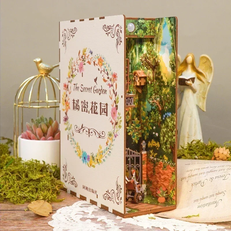 Фото DIY деревянный книжный уголок, набор вставок для полки, миниатюрные тайные садовые подставки для книг, книжная полка, кукольные домики, игрушки, подарки для друзей, украшение дома №1