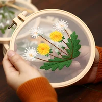 handmade diy mesh yarn embroidery sewing kit with loop chinese traditional flowers pattern wall hanging decor