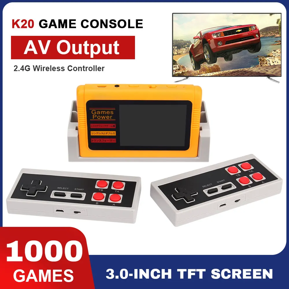

Портативная игровая консоль K20 в стиле ретро, 1000 игр, ТВ, игровая консоль для двух игроков, 3,0 дюймовый экран TFT, дропши