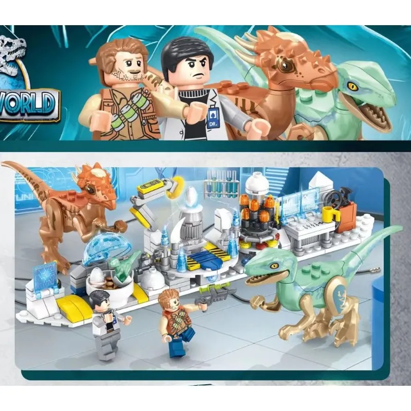 

Dinosaurs attack dinosaur science laboratory 4 in 1 dinosaur scene children's assembled building blocks toys Christmas gift