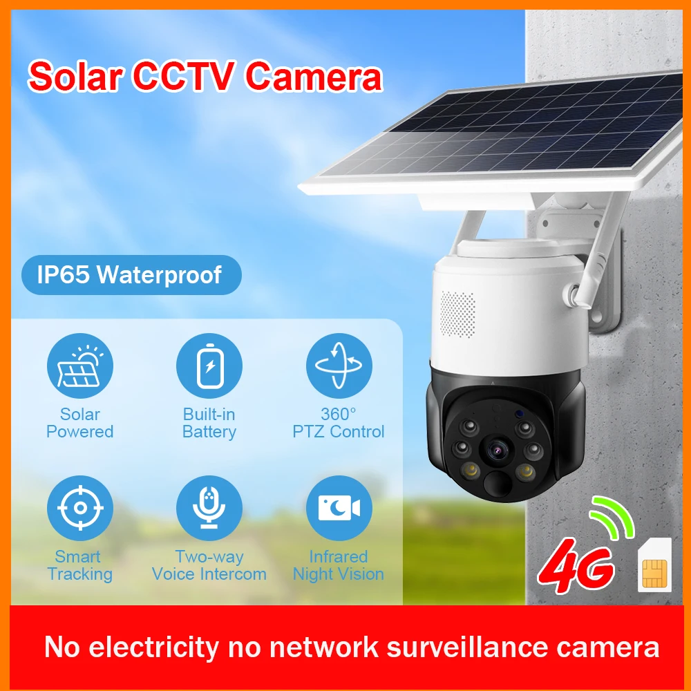

Camera with Solar Panel Use 4G SIM Card No WIFI CCTV Camera PIR Motion Detection Can Be Installed Separately For Home Or Farm