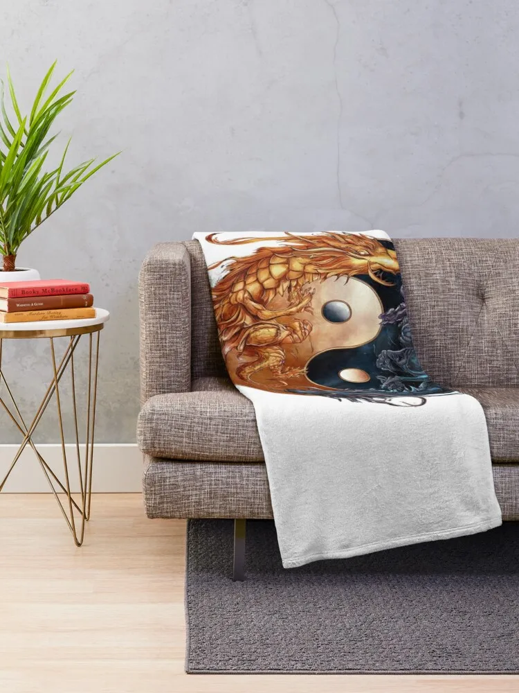 Одеяло с драконом Инь Ян клетчатое теплое зимнее декоративное одеяло для дивана