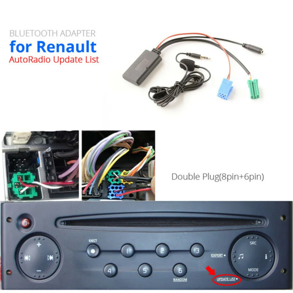 Фото Автомобильный Bluetooth-совместимый 5,0 Aux-кабель, микрофон, громкая связь, мобильный телефон, адаптер для бесплатных звонков для Clio, Espace, Kangoo №1