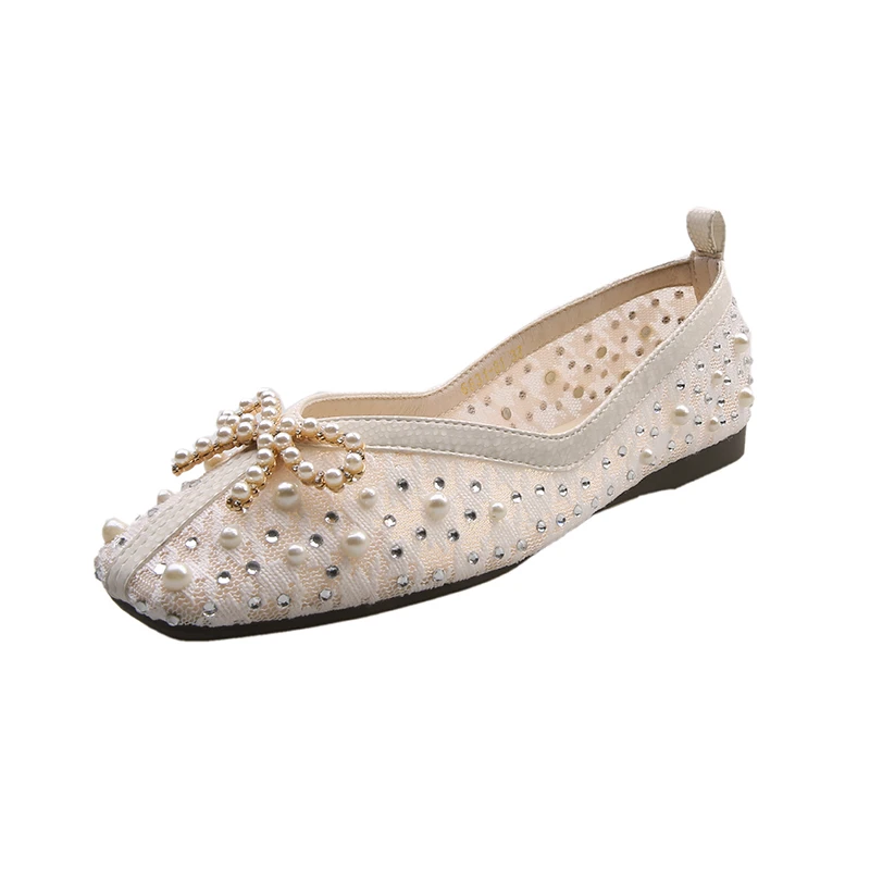

Женские туфли на плоской подошве, летние туфли с квадратными носками и жемчужинами, 2023