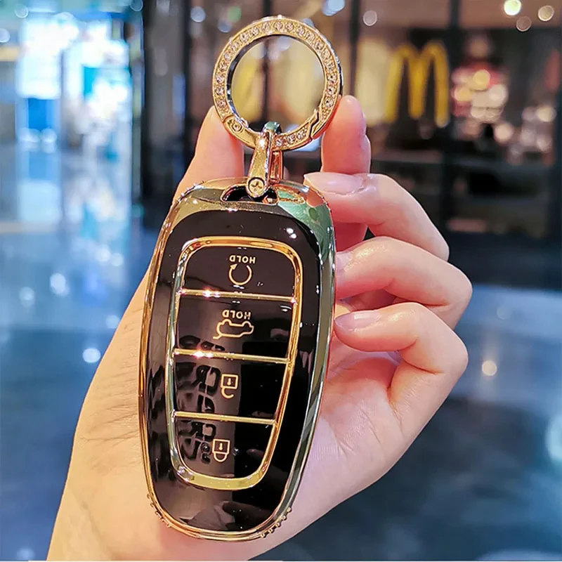 

Soft TPU Car Key Case Cover Shell for Hyundai Santa Fe Tucson 2022 NEXO NX4 Atos Solaris Prime2021 Keychain Key Accessories