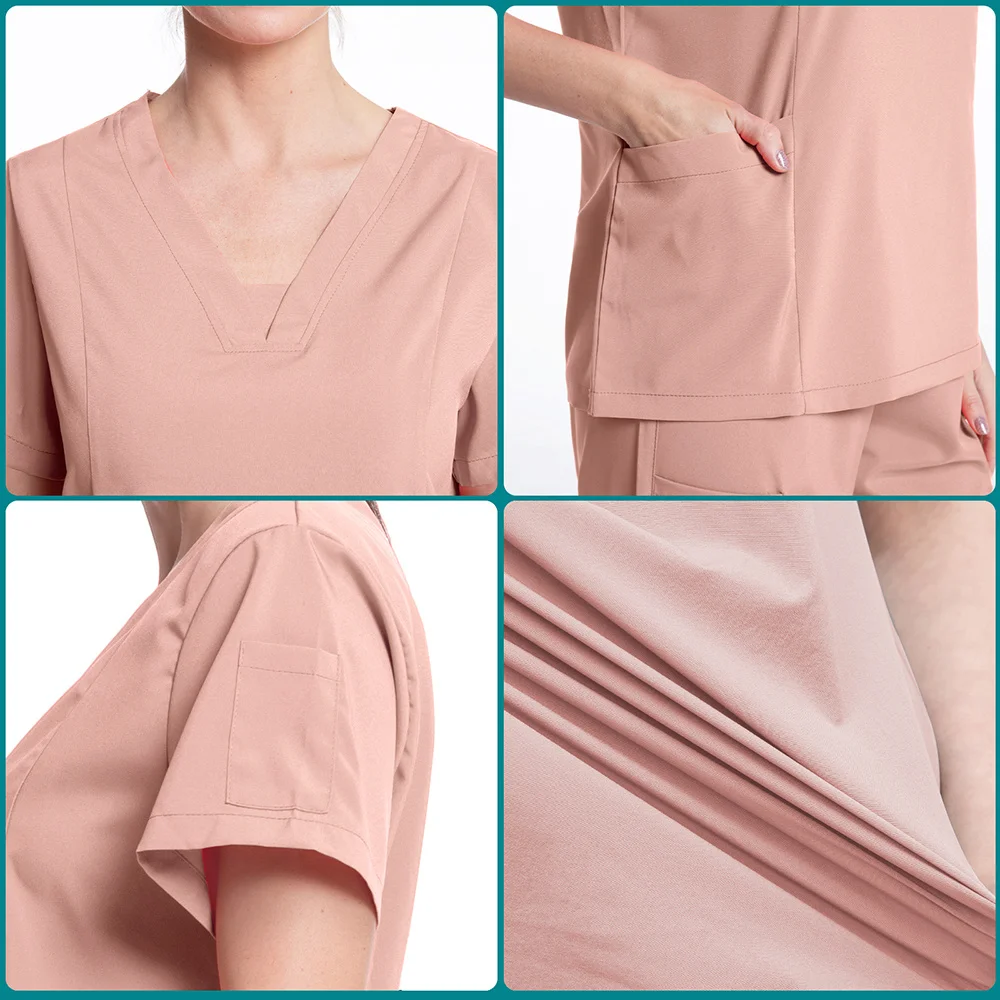 Костюм медицинский однотонный унисекс с V-образным вырезом и карманом