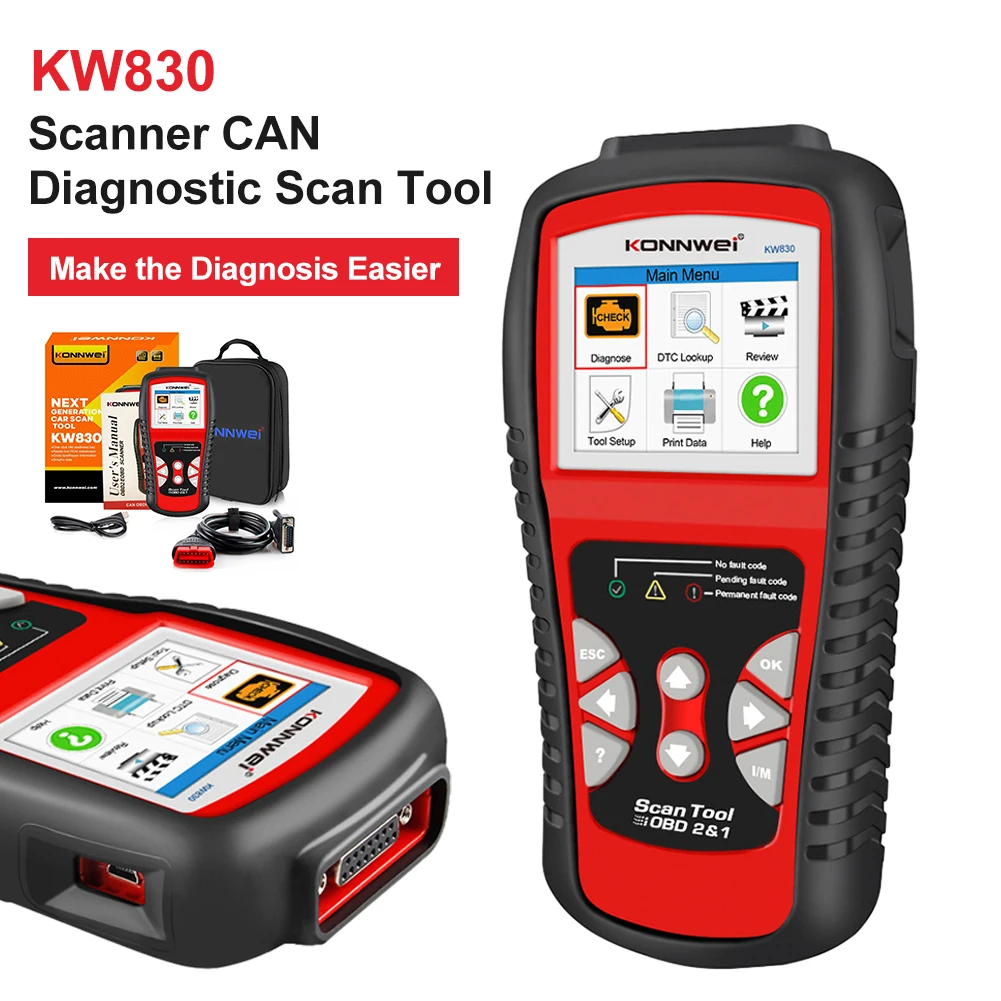 

Автомобильный диагностический сканер KW830 EOBD, инструмент для ремонта автомобиля, с цветным дисплеем, считыватель кодов неисправностей двигателя для протокола OBDII, автомобильные инструменты