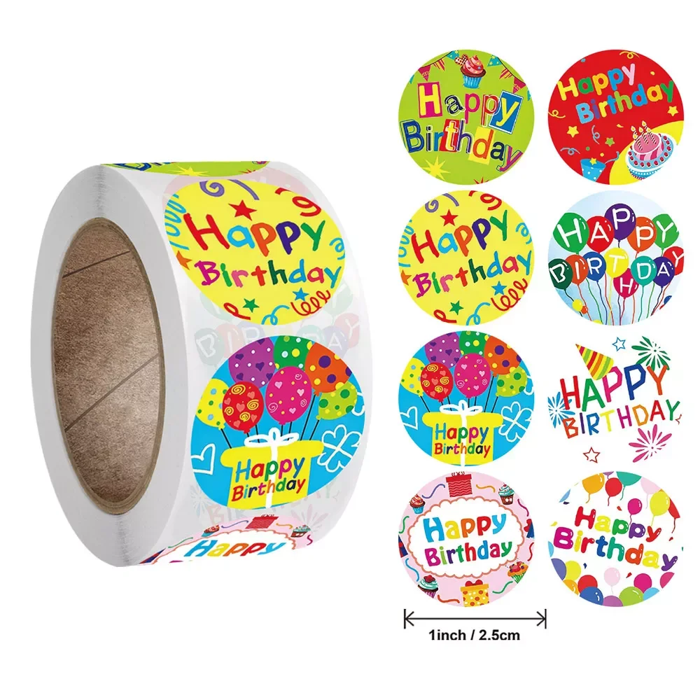 

New in Happy Birthday Stickers1inch Label sticker Paper Sealing Labels Gift Card Business Packaging Stationery christmas decorat
