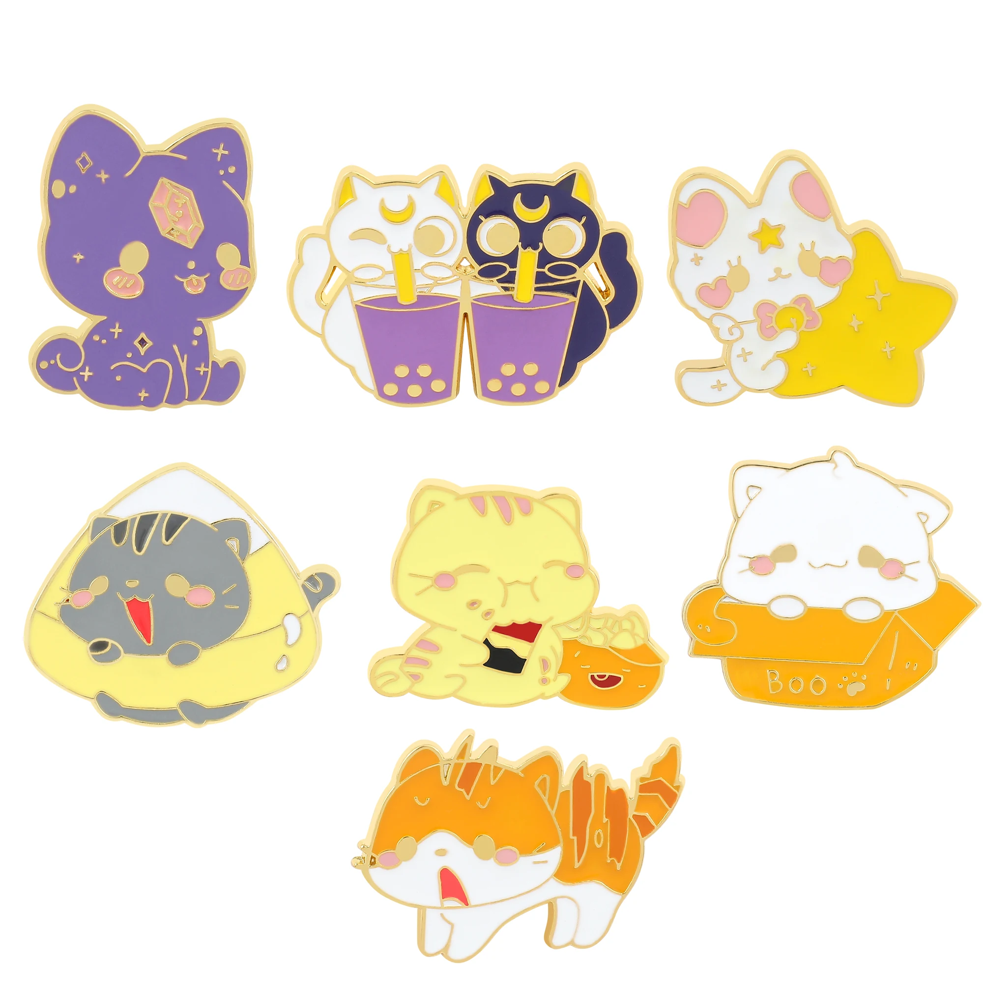 

Luna and Artemis Cat Brooch Pins Enamel Metal Badges Lapel Pin Brooches Jackets Jeans Fashion Jewelry Accessories