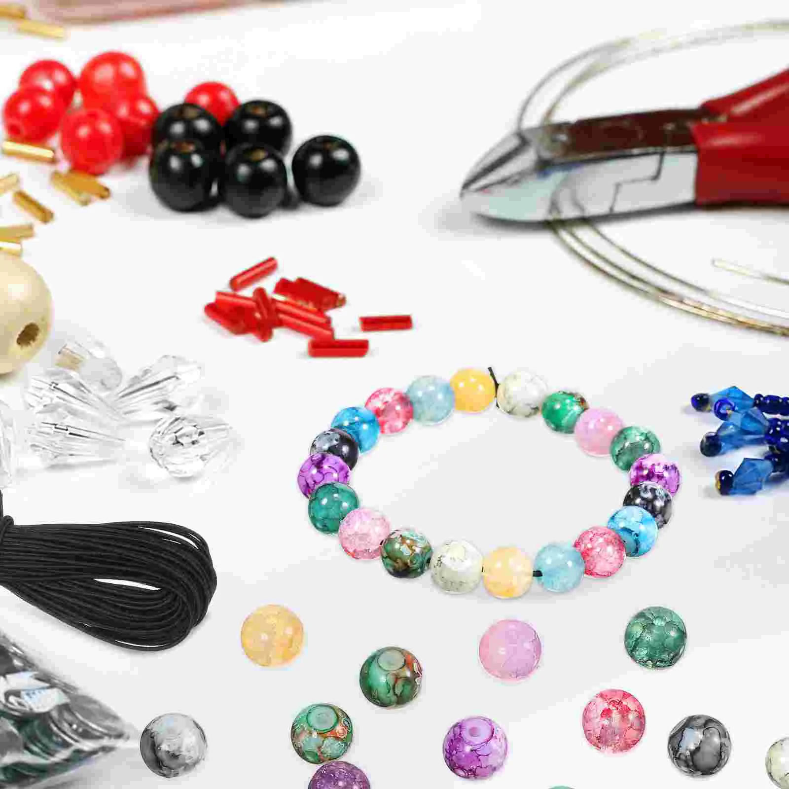 200pcs Round Beads Jewelry Spacer Beads Small Charm Beads with Elastic Rope for Necklace Bracelet