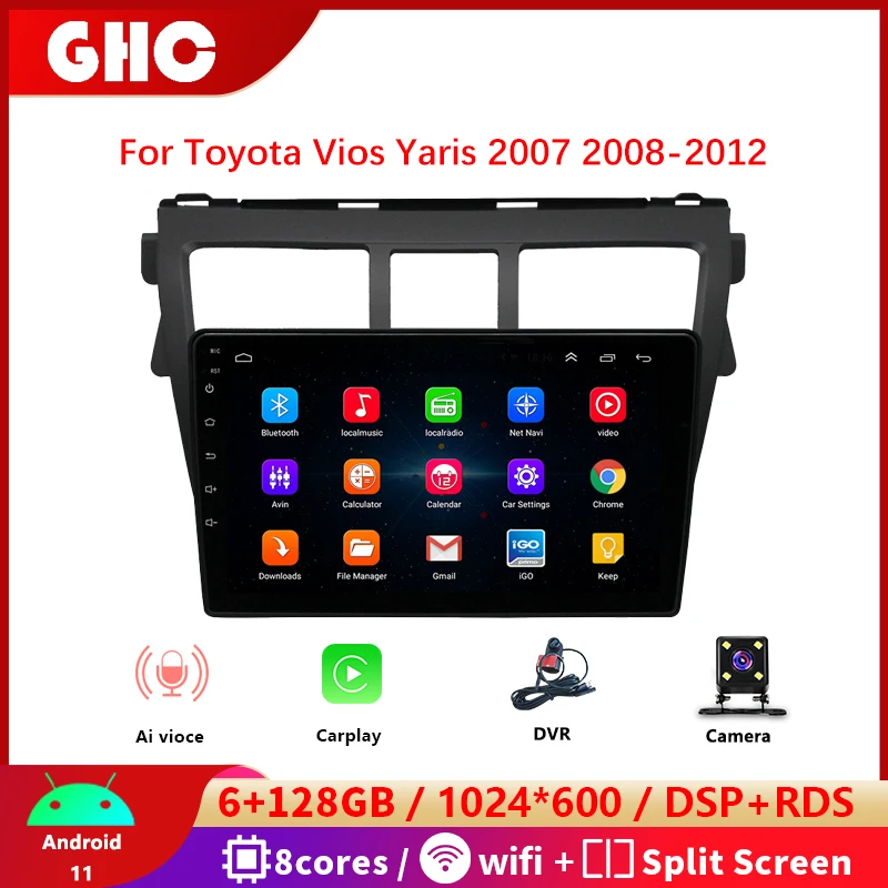 

Автомагнитола GHC 9 дюймов для Toyota Vios Yaris 2007 2008-2012 Android мультимедийные видеоплееры с экраном GPS Carplay