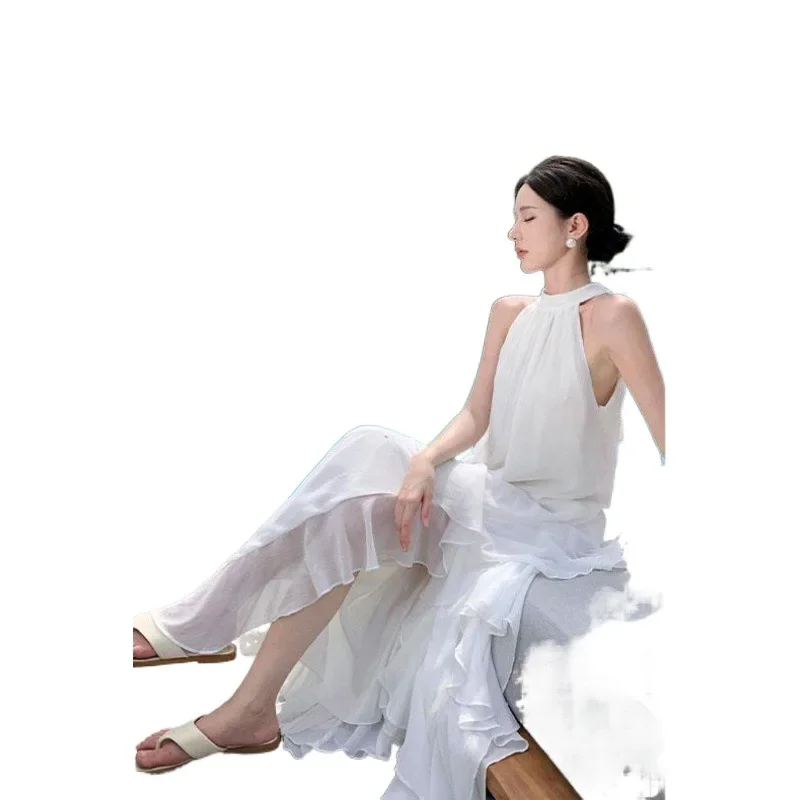 Платье с лямкой на шее и рюшами по краям летние каникулы женские пляжные брюки