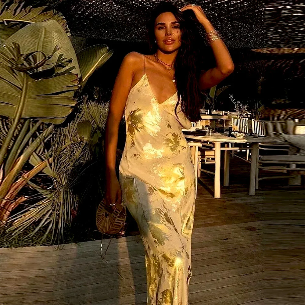 Женское элегантное блестящее платье-миди OSEN на бретелях женское длинное платье