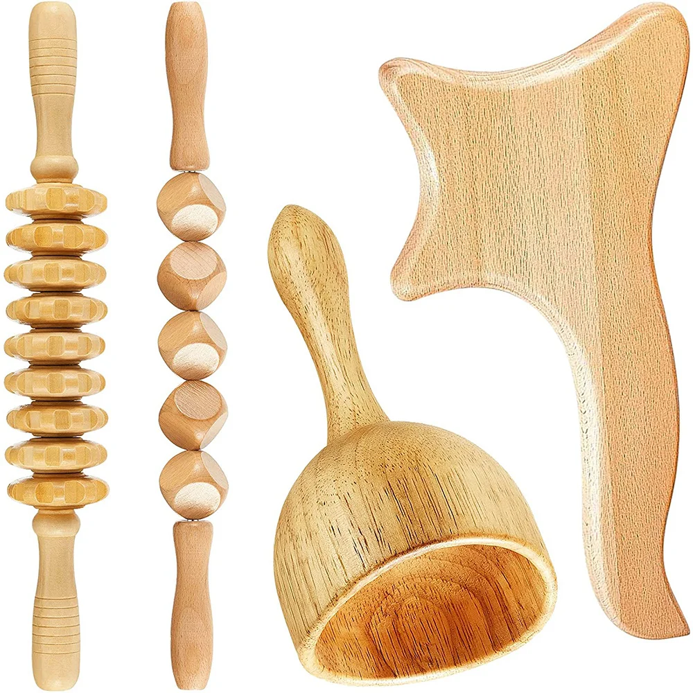 

New Wood Therapy Massager Lymphatic Drainage Anti-Cellulite Cupping Gua Sha Full Body Massage Roller Fascia Muscle Pain Relief