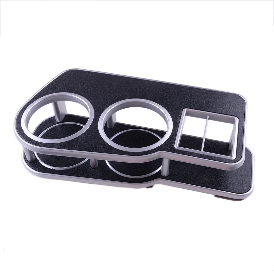 

Universal Brim Plastic Car Instrument Desk Table Double Cup Drink Holder Black & Silver