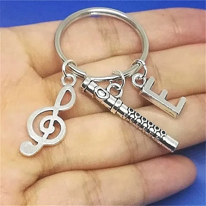 

Flute Keychian DIY Keyring Gift for Music Lovers Men Women Fashion Music Note Keychain with Initial