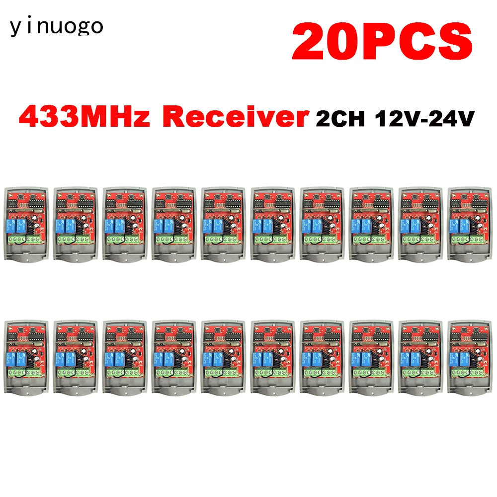 

20PCS Universal 433MHz Receiver Garage Door Receiver Gate Remote Control Switch Controller Command 433.92MHz 12V-24V 2 Channels
