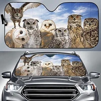 funny owl team blue sky pattern car sunshade owl family auto sunshade for car decor car window sun cover for owl lover car wi