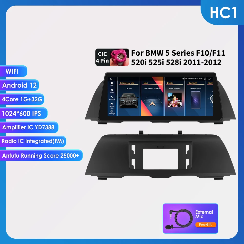 

Hizpo 10,33 "Wireless Carplay Auto Android 13, автомобильный мультимедийный экран для BMW 5 серии F10 F11 F12 CIC NBT GPS WIFI 4G BT