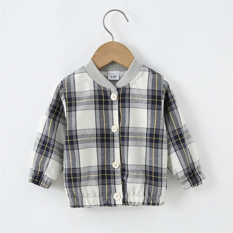

Autumn Toddler Baby Baseball Jacket Casual Plaid Button Down Jackets for Newborn Girl Boy Coats Clothing