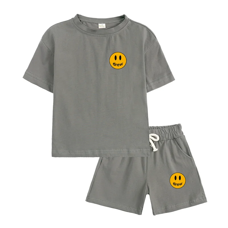 DREW Toddler Boys Girls Summer Sport Clothes Kids Print Cotton Casual Crewneck Short Sleeve T-Shirt + Shorts Children Outfits