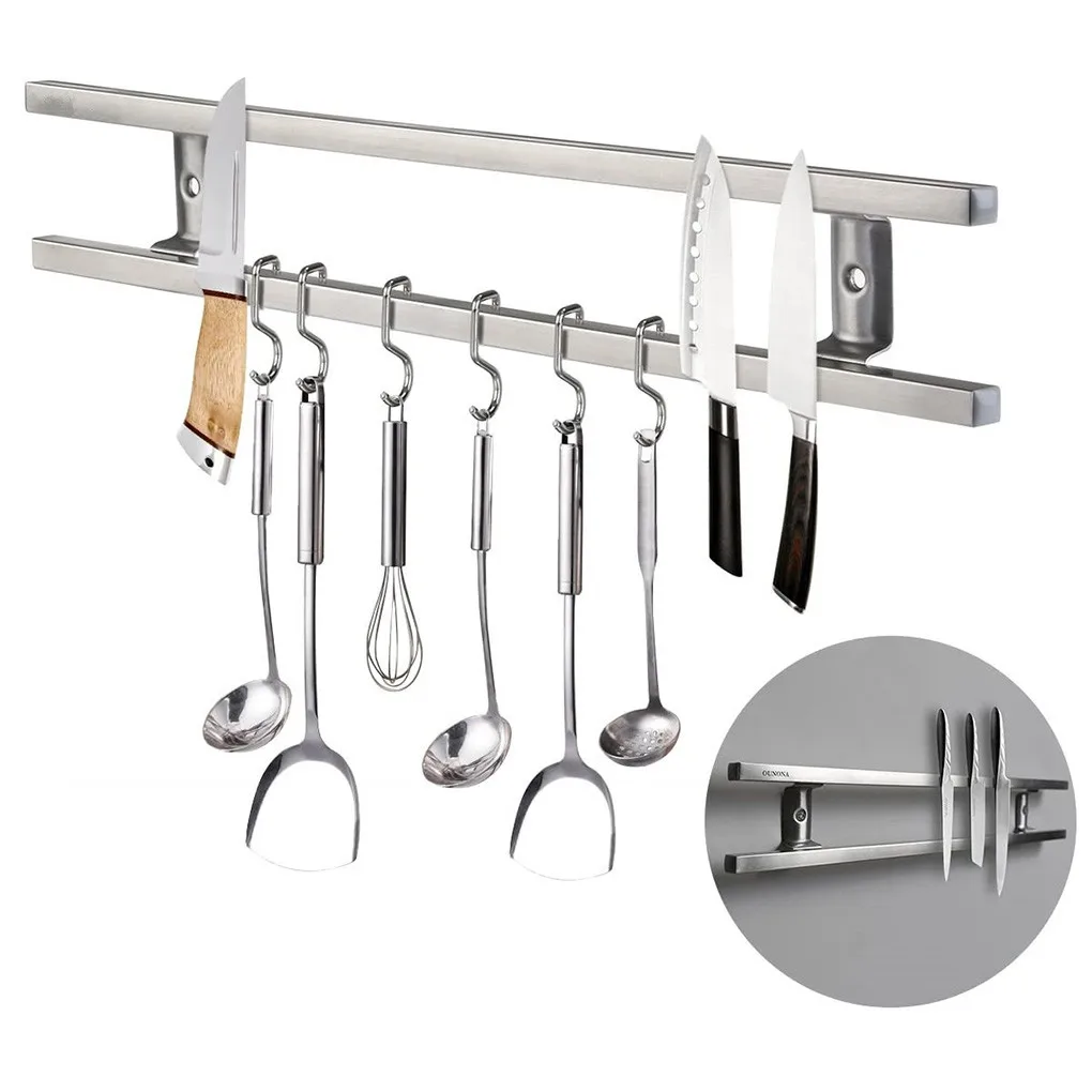 

Wall Mounted Slicer Holder Double Bar Kitchen Storage Rack Shelf for Spatula Scrapper Utensils Gadget