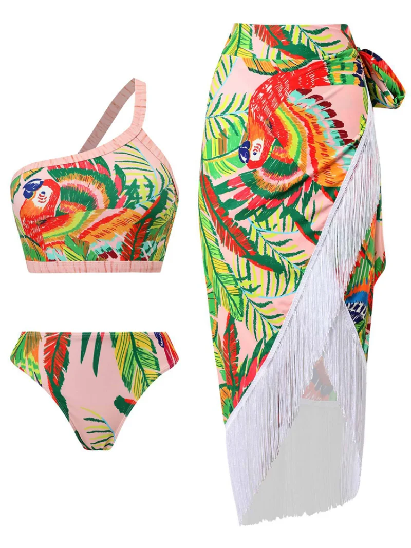 3 Piece Bikini Set Women Swimsuit Bandage Tassel Bathing Suit 2023 Fashion New Print Beach Holiday Bikini Skirt Cover Up Outfits