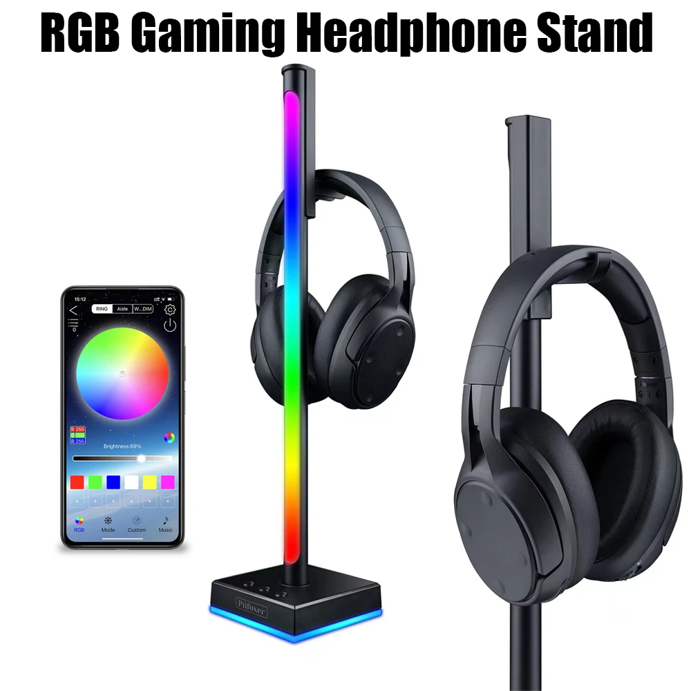 

2pcs RGB Headphones Stand Desktop Headset Hanger Holder RGB Pickup Rhythm Ambient Atmosphere Lamp Support APP Control